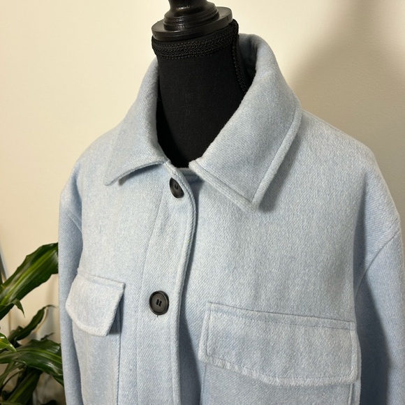 Light Blue wool Button-Up shacket style jacket - Picture 2 of 6